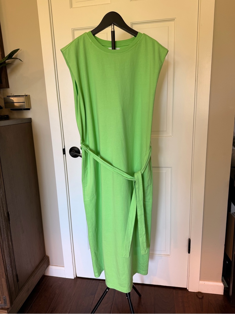 Lane Dress, Velvet by Graham & Spencer Lime Green Sleeveless Tie-Waist Midi